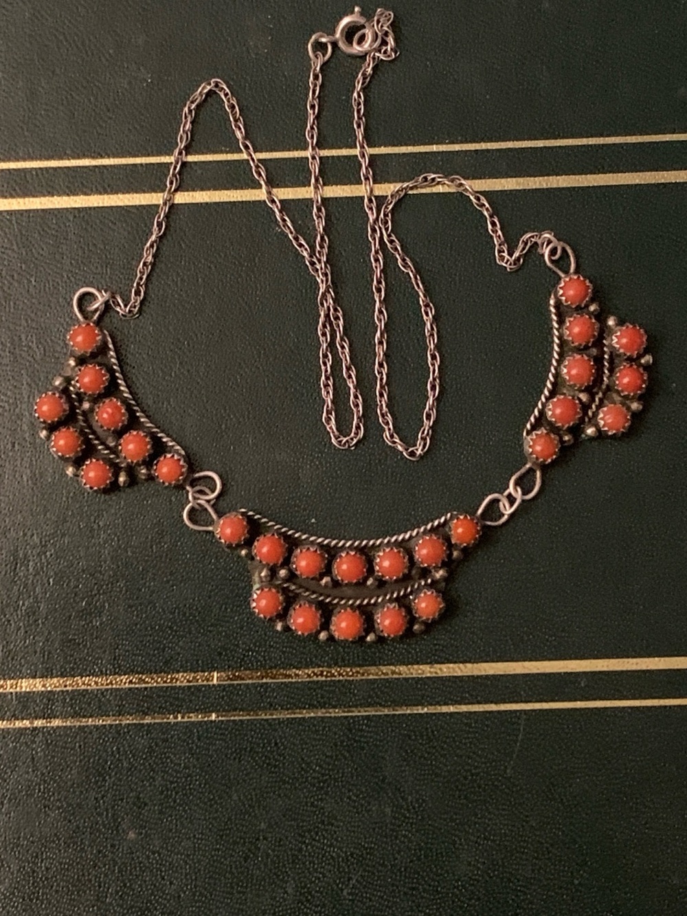 Vintage Sterling Zuni Petite Point Coral Cluster Necklace